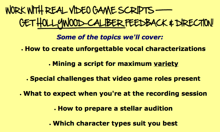 Work with real videogame scripts, get Hollywood-caliber feedback & direction